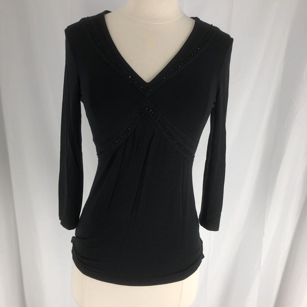 Loft Ann Taylor  XS BLACK W BLACK RHINESTONES L SLEEVED